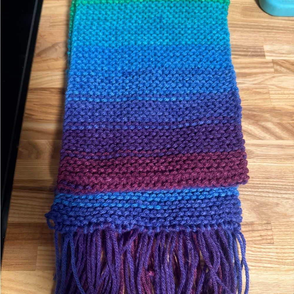 Colorful Knit Scarf with Fringe